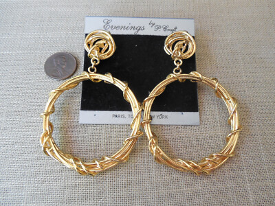 Quality Early Vintage NOS designer P CRAFT lg funky gold pierced earrings D2 #1