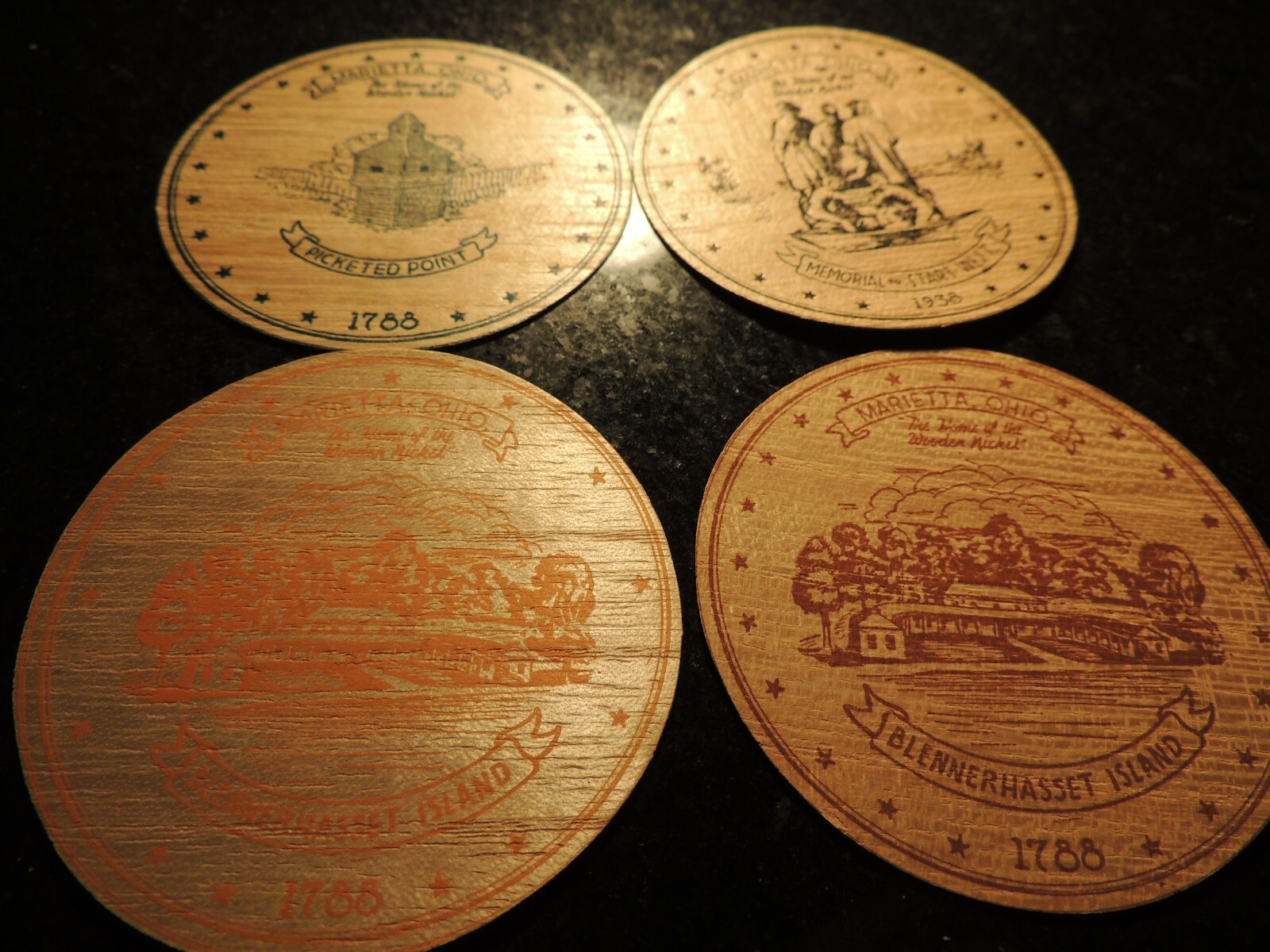 1938 USA MARIETTA OHIO 4 WOODEN NICKEL 150TH ANNIVERSARY NORTHWEST TERRITORY