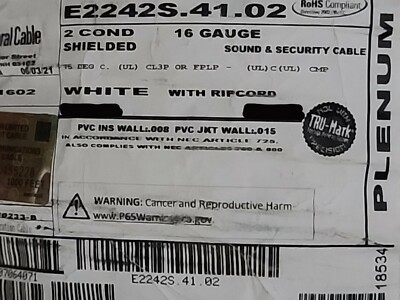 Carol E2242S 16/2C Shielded Control/Communications Cable Plenum White /100ft