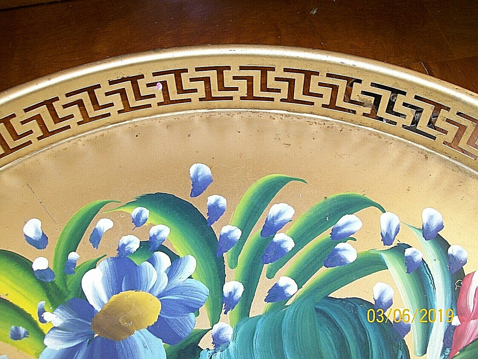 Vintage Toleware Hand Painted Large 19
