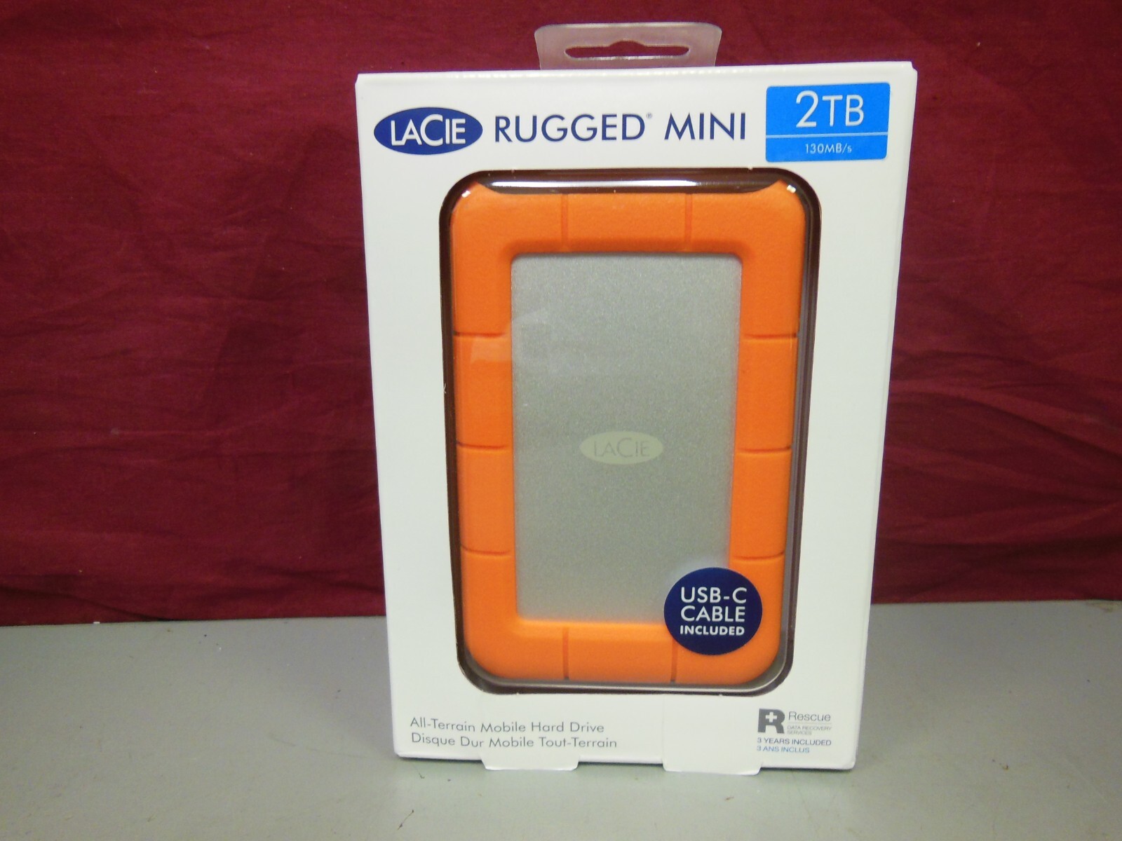 LaCie Rugged Mini 2TB USB 3.0 External Hard Drive Orange/Silver LAC9000298 *New*