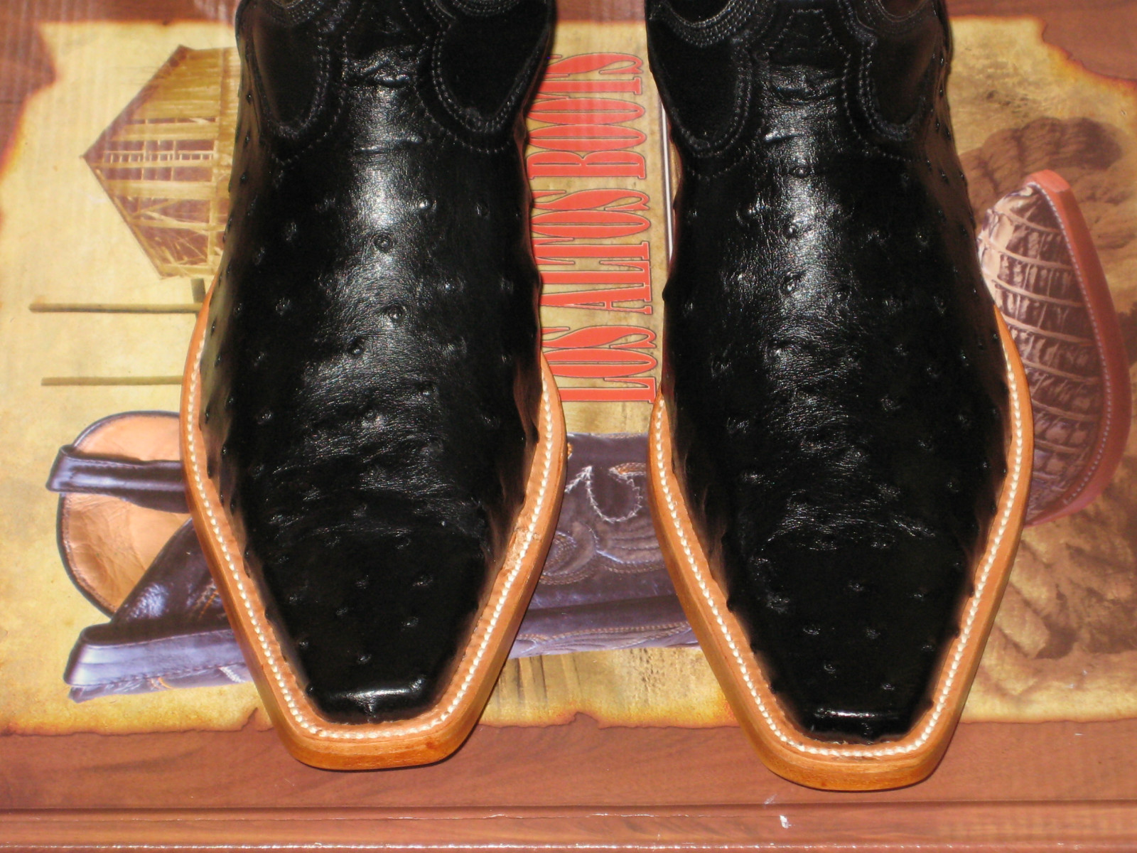 Pre-owned Los Altos Boots Los Altos Black Genuine Full Quill Ostrich Western Versage Square Toe Boot D