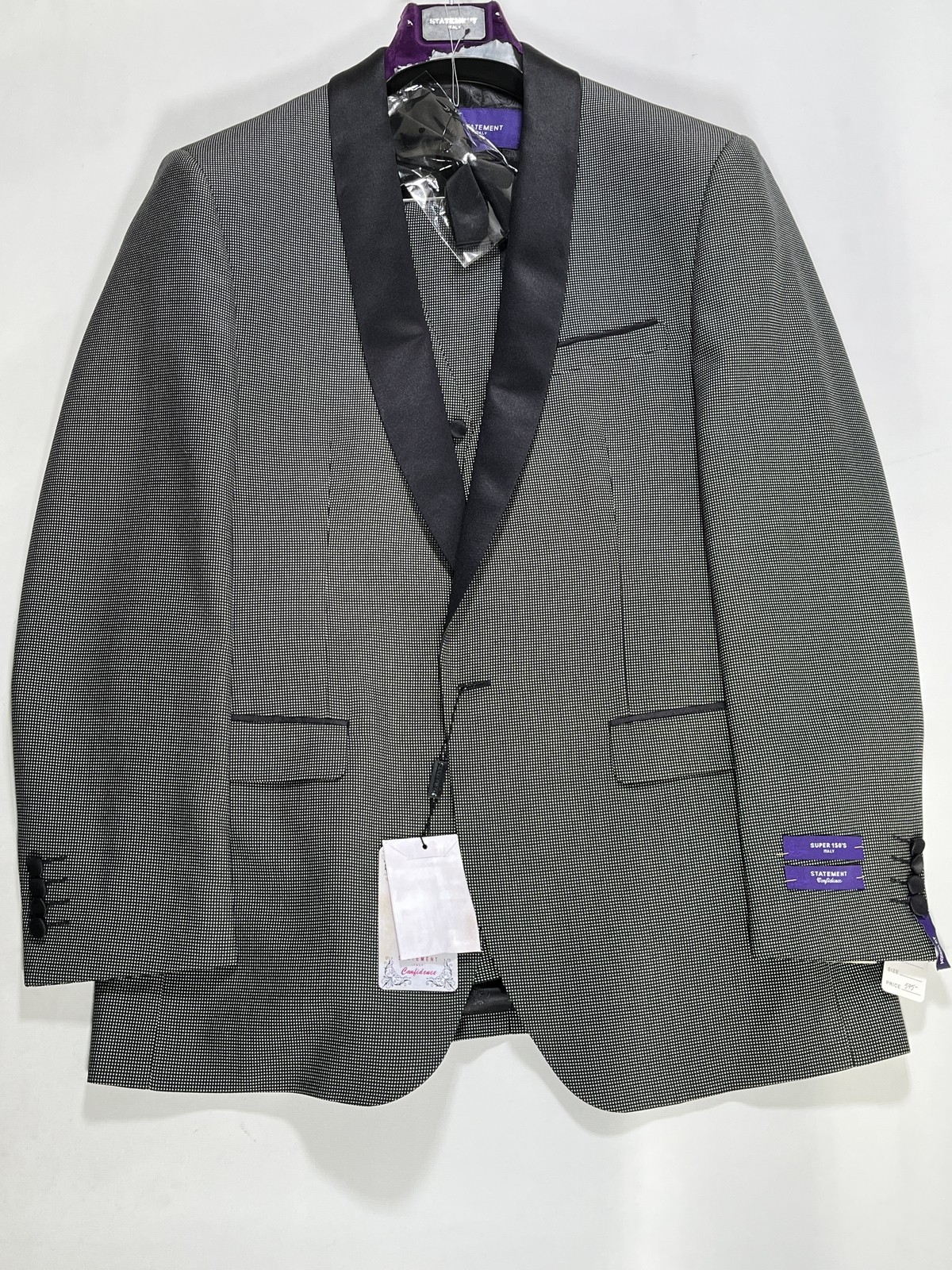 Mens Statement Italy Black and White Micro Polka Dot 3 Piece Tuxedo 40R NEW