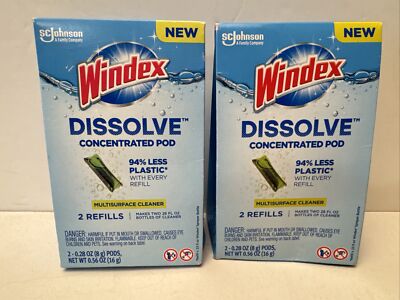 2 WINDEX DISSOLVE CONCENTRATED POD GLASS CLEANER REFILL (4 REFILLS TOTAL) NEW