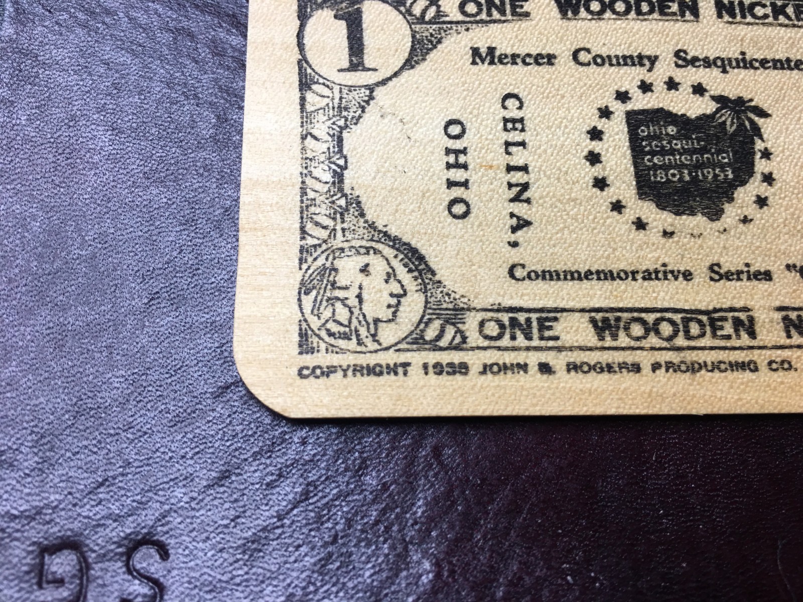 Wooden Nickel Mercer County Sesquicentennial Celina Ohio Wood Square Card
