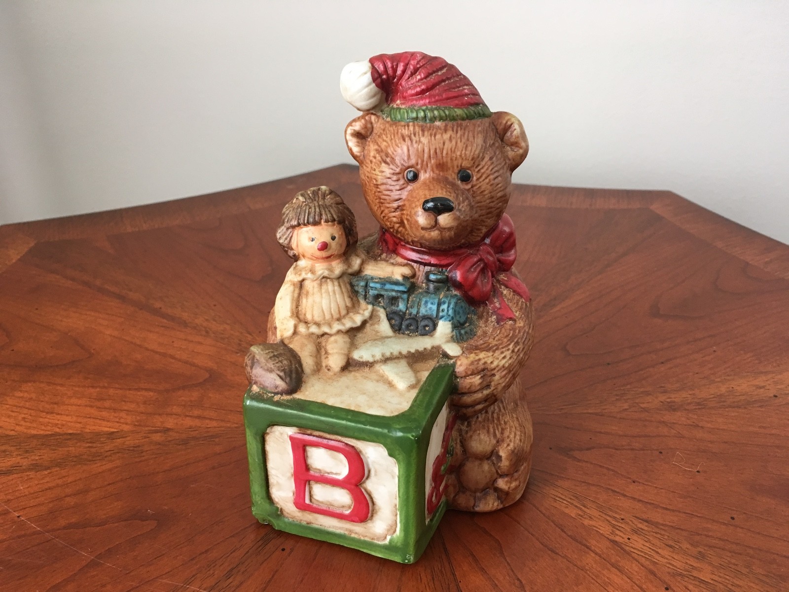 Vintage Christmas Bear With Block Music Box
