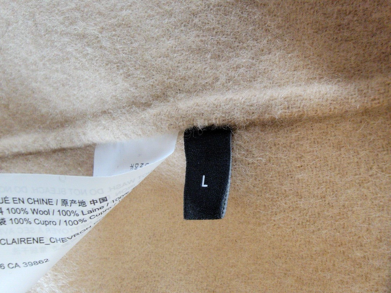 Pre-owned Theory Clairene Chevron Wool Coat Women's L Palomino Open Front Long Sleeve