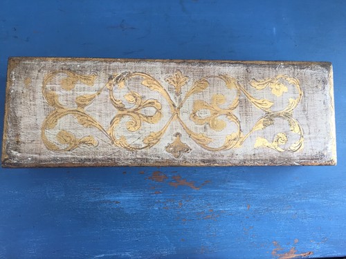 Vintage Italian Florentine Wood Long Hinged Box Storage Vanity Keepsakes 14-1/2”