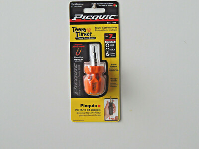 PICQUIC TEENY TURNER Screwdriver - Small, Multi Bit, 7 Bits 1'' long - Orange