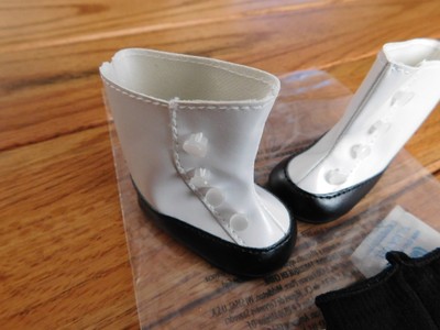 AMERICAN GIRL SAMANTHA TWO TONE BLACK & WHITE BUTTON BOOTS+BLACK TIGHTS NIP