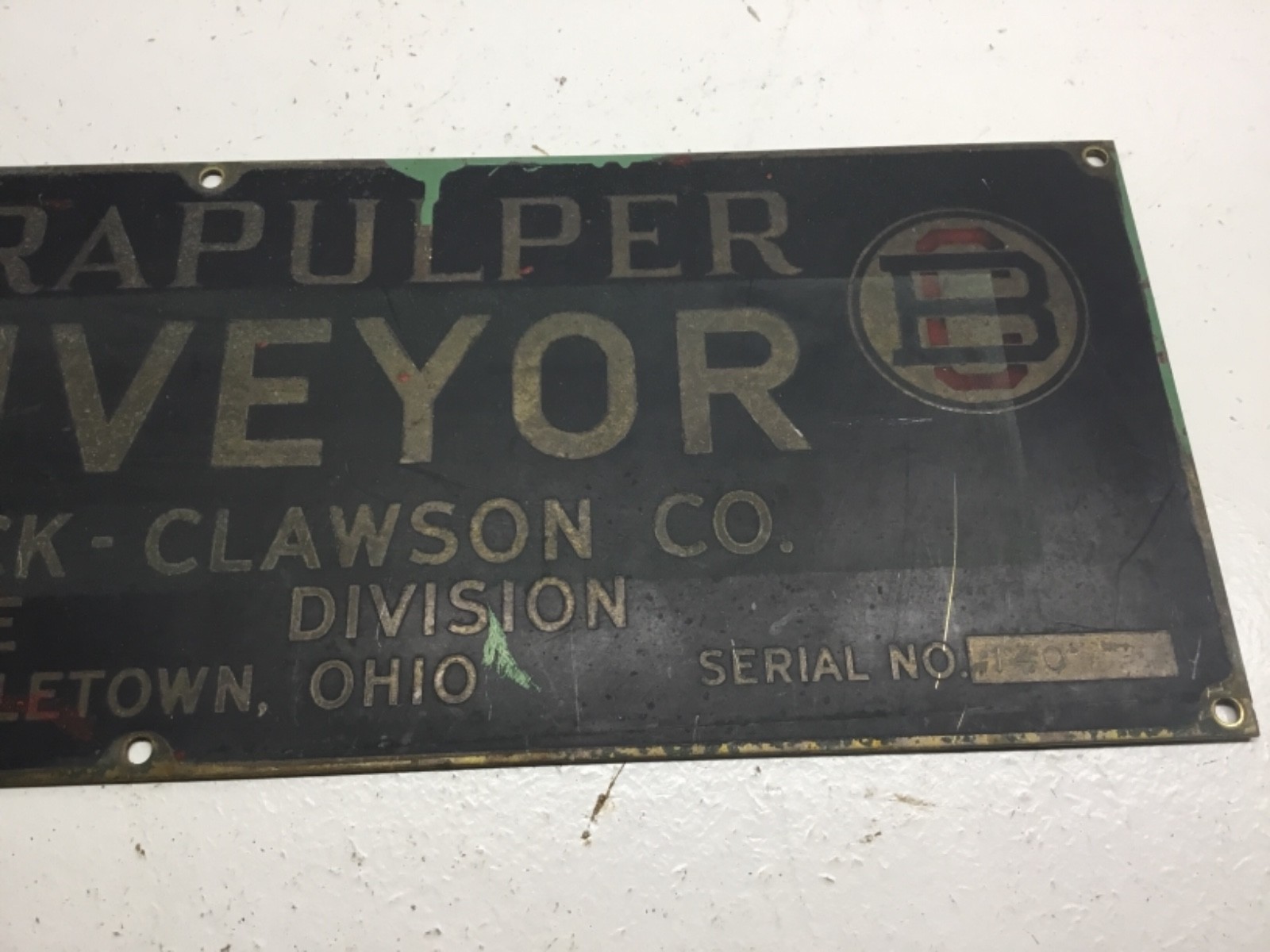 Vintage Hydrapulper Conveyor the black clawson startle division solid brass sign