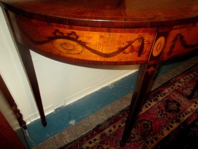 ANTIQUE ENGLISH NEOCLASSICAL STYLE GEORGE III INLAID SATINWOOD CONSOLE TABLE