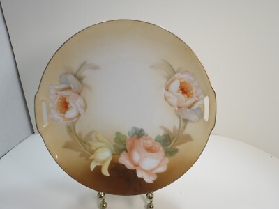 R S Silesia Tillowitz Plate 9.5  Vintage Germany Rose Floral Cake Server
