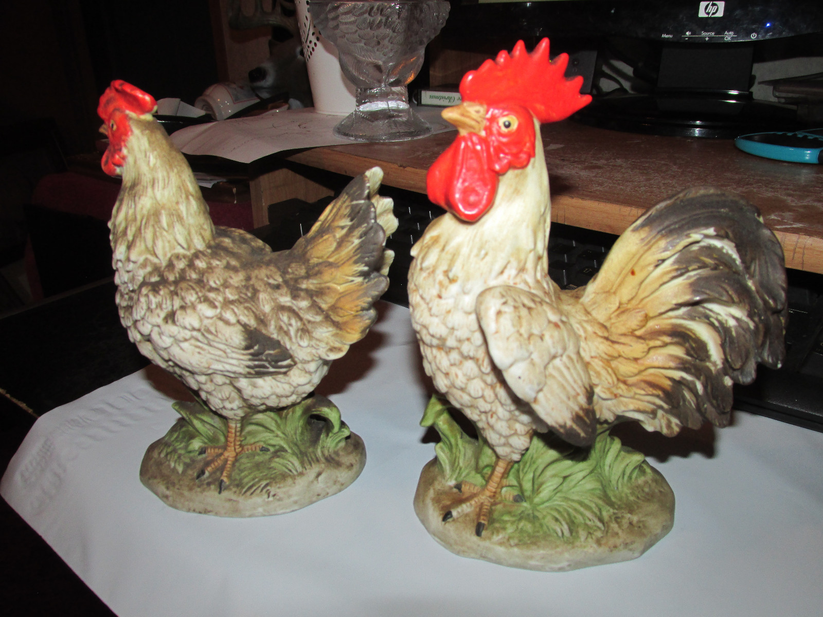 Vintage Porcelain Rooster & Hen Figurines Home Interiors HOMCO 1446