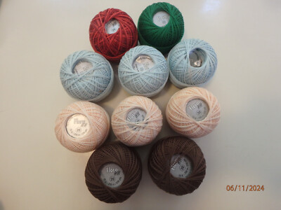 Flora brand Cotton Tatting Thread Size 20 Assorted colors 10 balls