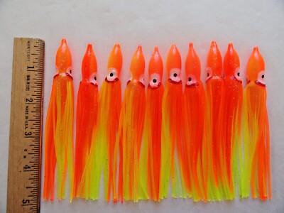 10 to 100 pcs 4.75'' Hoochies Squid Skirts Octopus Fishing Lures Orange/Yellow