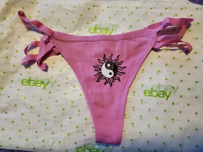 Rue 21 Women's Thong Panties LARGE Strappy Sides Pink Yin Yang Sun 
