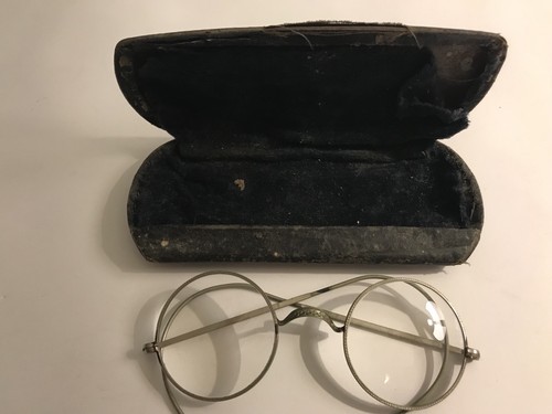 Antique Wire Rimmed Eye Glasses Granny Glasses With Case Ornate Decorative Metal