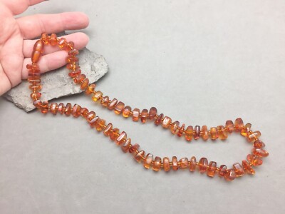 Genuine Amber Bead Necklace Chunky Squarish 23'' x 1/2'' Hidden Barrel Clasp 42.9g