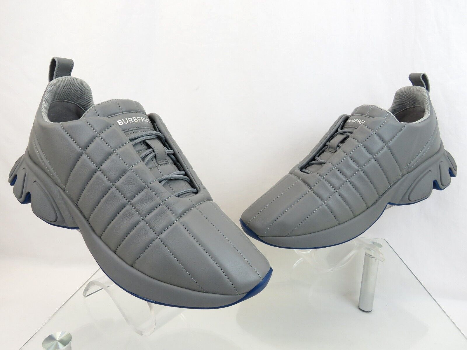 Pre-owned Burberry $850  Axburton Gray Check Quilted Leather Logo Sneakers 10 Us 43 Italy