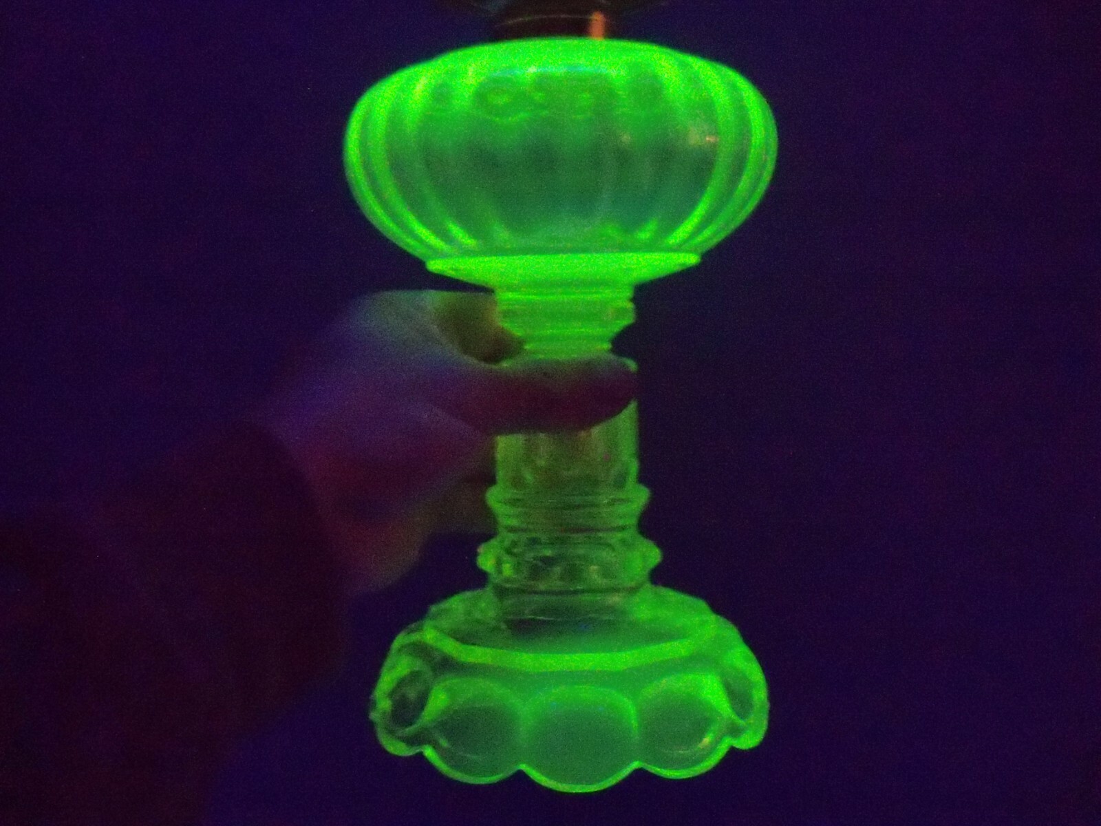 Large Mosser Vaseline Glass Oil Lamp