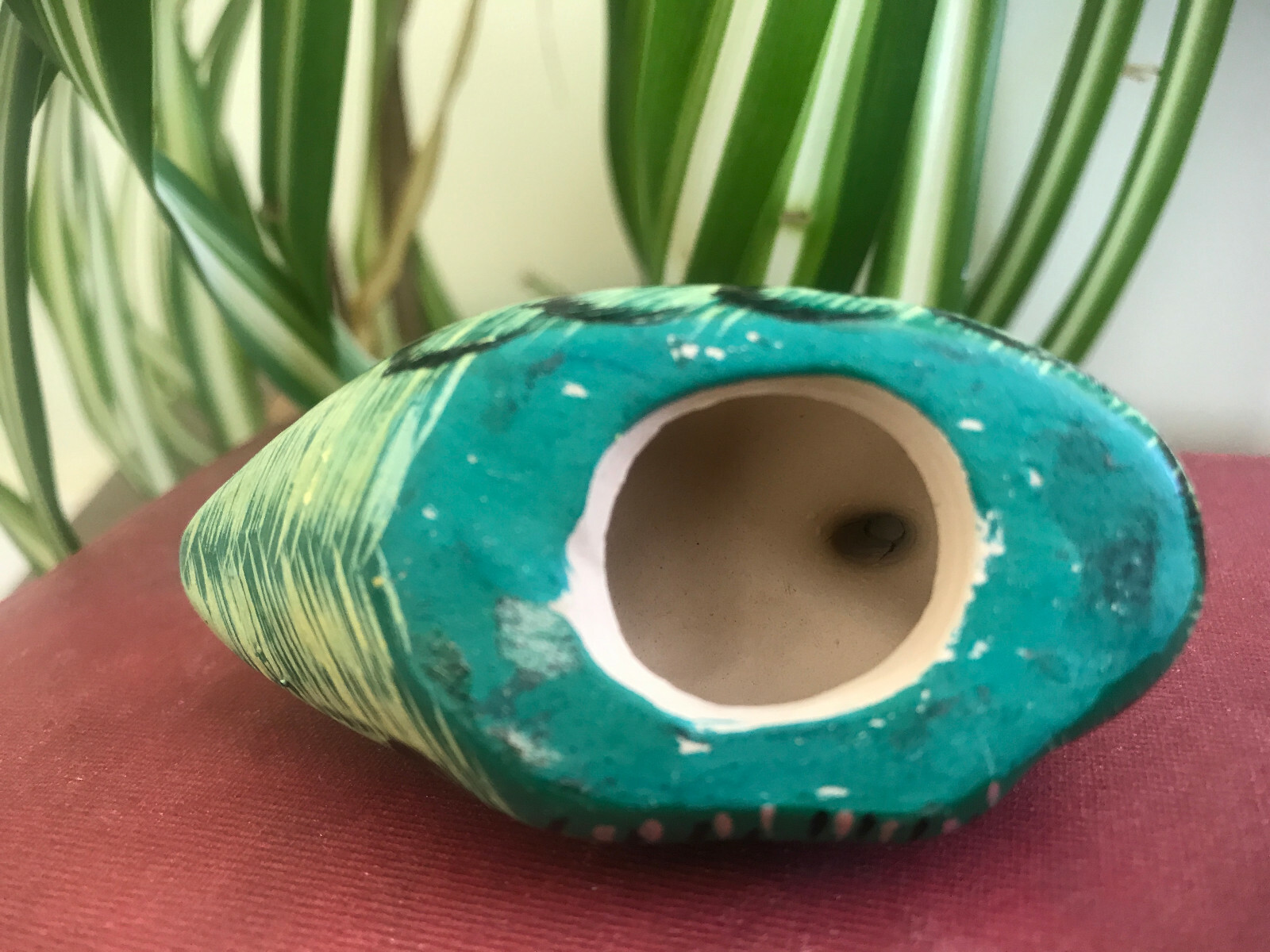 Vintage duck ornament, painted details, clay figurine 3