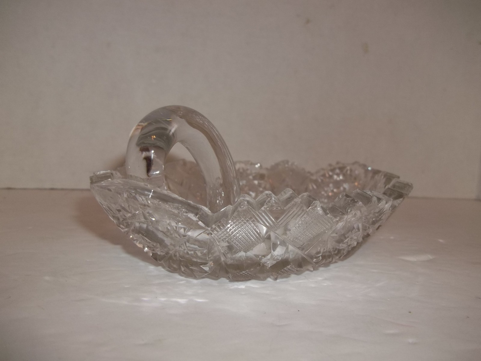 Antique ABP Cut Glass Crystal Long Handled Bon Bon Nappy Dish Star File Victoria