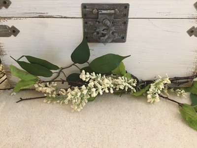 WEDDING CARD HOLDER CHEST WHITE DISTRESSED WITH WHITE FLORAL DECORATIONS