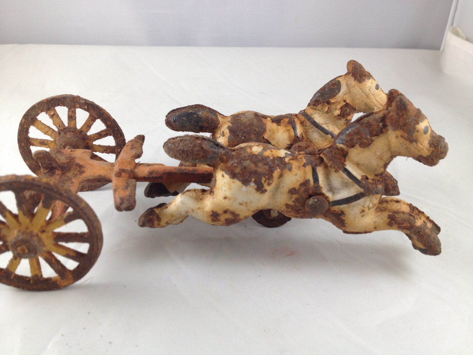 Vintage Cast Iron Horse Drawn Firetruck Toy Wagon Fire Engine Ladder Truck