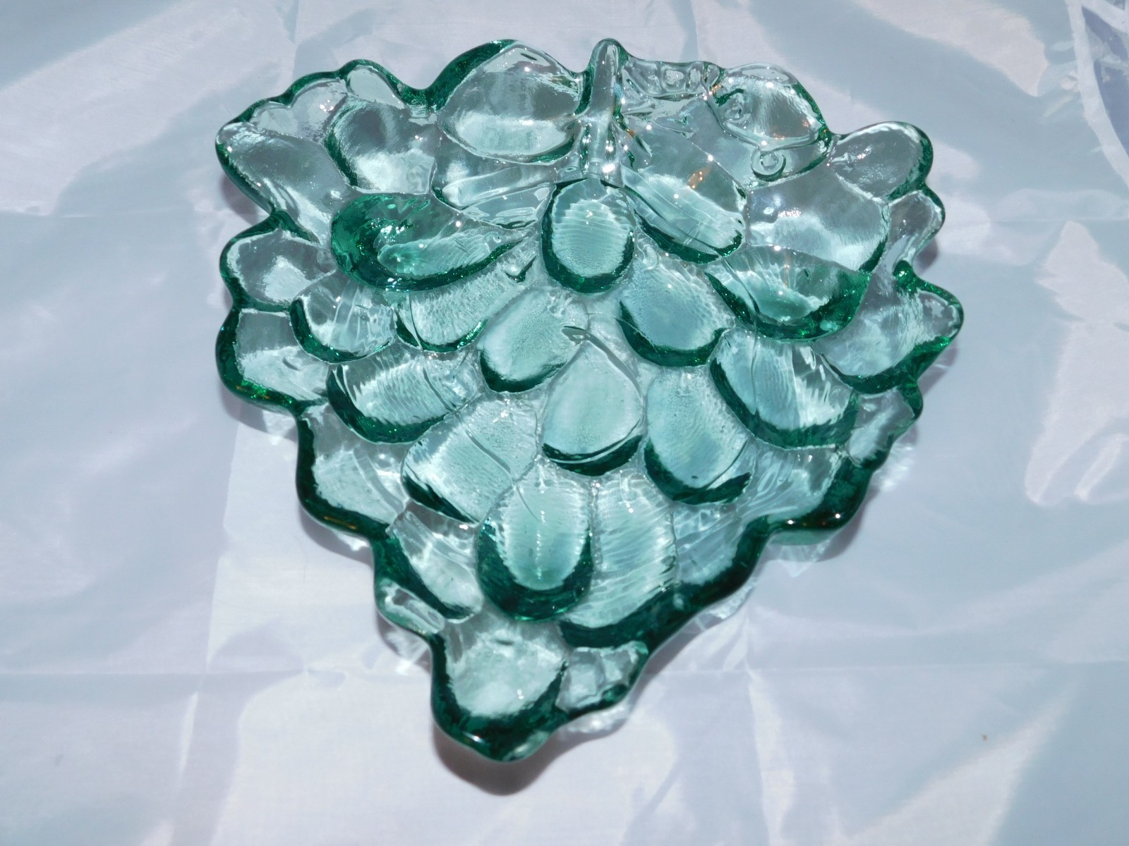 Vintage Grape Shaped Pattern Green  Art Glass Candy Nut Trinket Footed Dish
