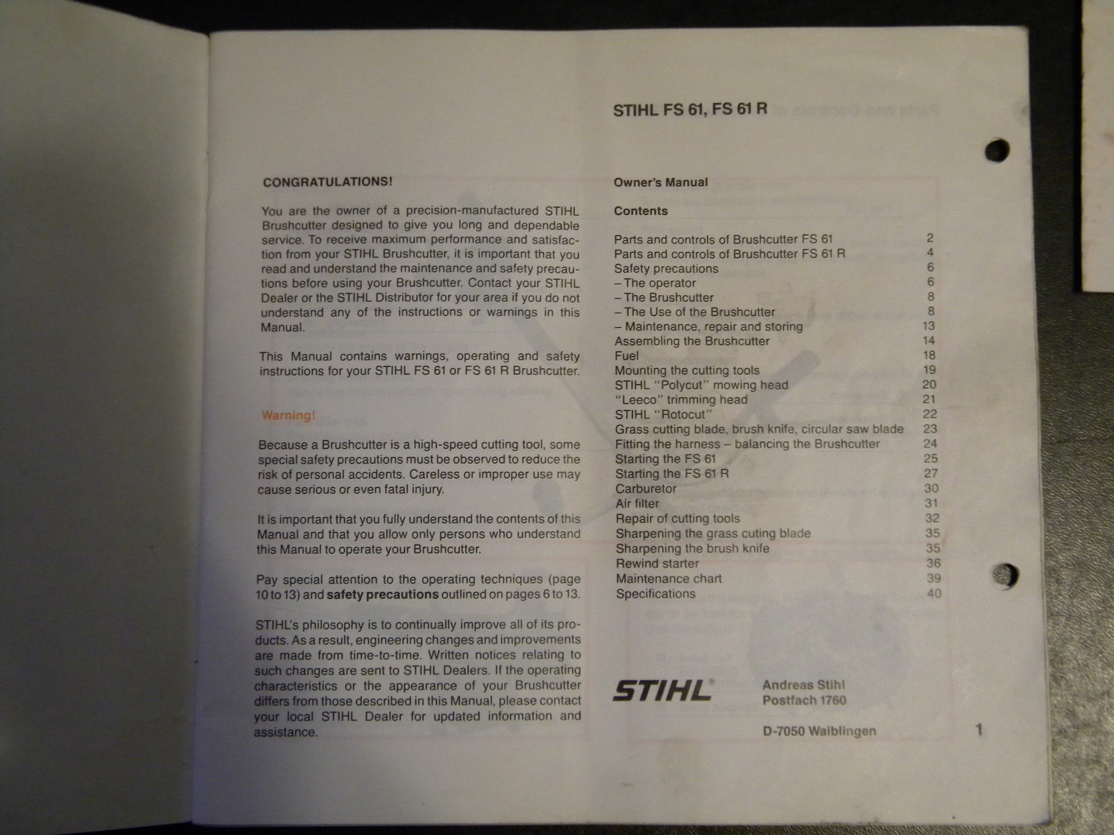 Stihl FS 61 Owner's Manual Brushcutter