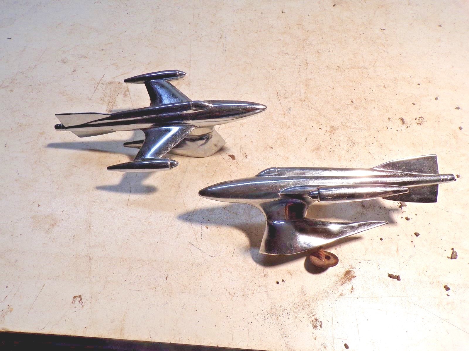Good Pair 1950's Chrome Plated Airplane Automobile Car Fender Ornaments