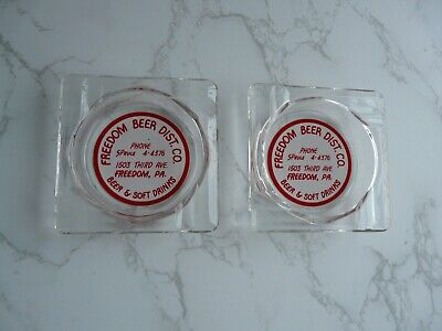 Lot of 2 Vintage Glass Advertising Ashtrays Freedom Beer Dist