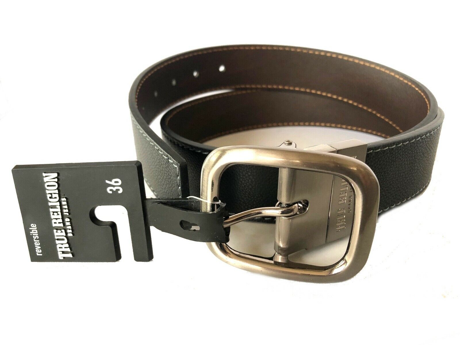 New True Religion Mens Belt TR301536 Varis Reversible Black New True Religion Mens Belt TR301536 Varis Reversible Black