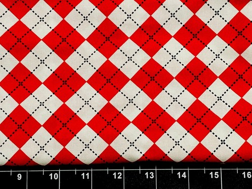 Tina Scrap 9"x21" Checks Plaid Red White Black Remix Diamond COTTON Fabric