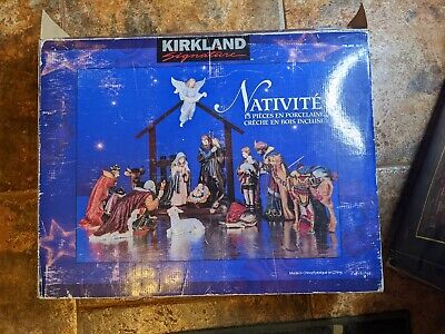 Kirkland Signature Nativity Set 75177 Vintage 13 Pieces With Wood Creche Base