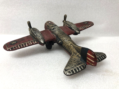 Vintage WW2 US Army Cast Iron Toy Bomber Plane Original Paint Twin Propellers