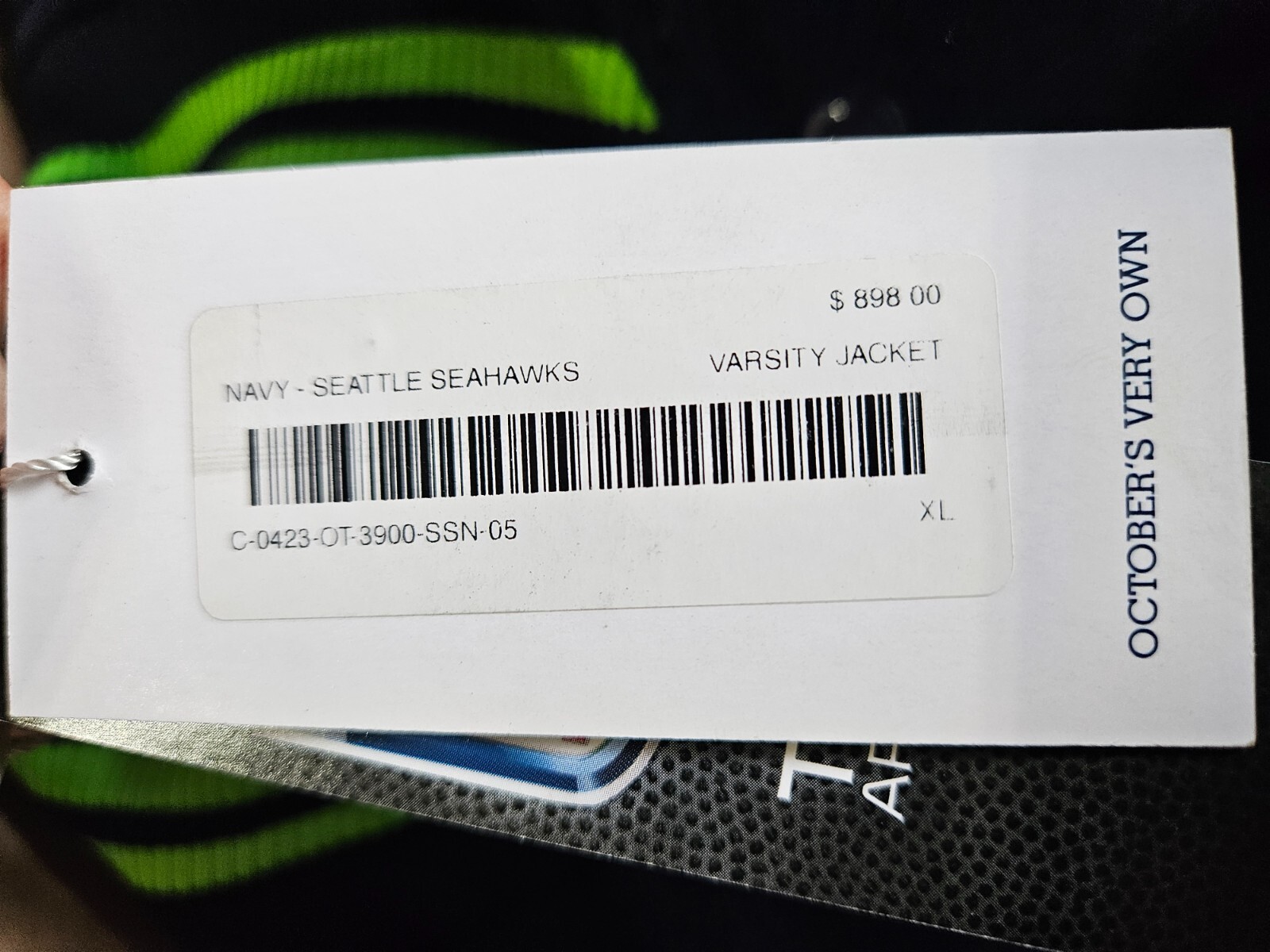 NWT Men's OVO x NFL College Navy Seattle Seahawks Full-Snap Varsity Jacket XL