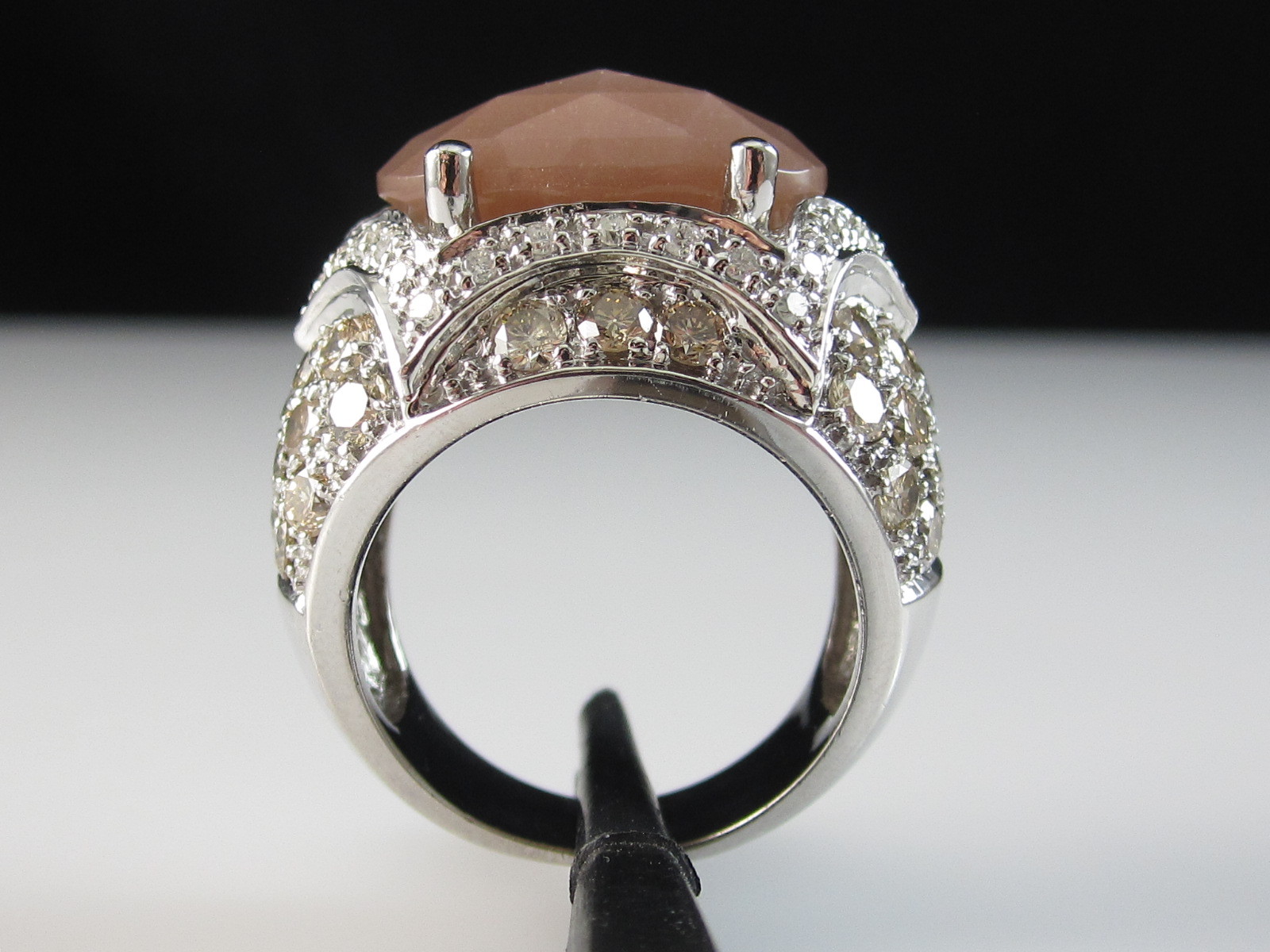 Sonia B Bitton Rose Quartz Diamond Ring 14K White Gold Designer Signed Size 6.75