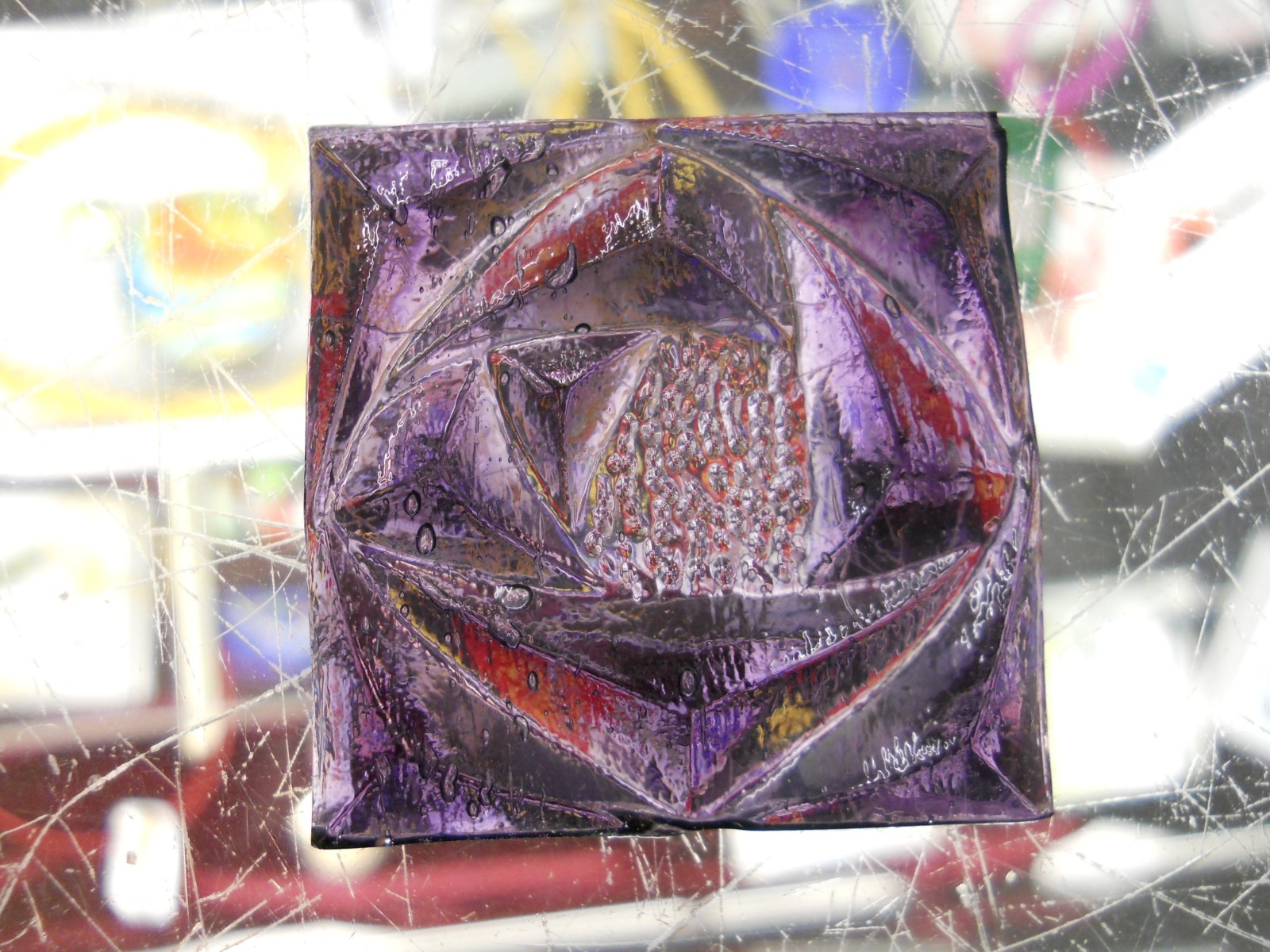 8 Apple PURPLE  Stained Glass Square Jewels - Rose Pattern 1.5 Inches - NICE!