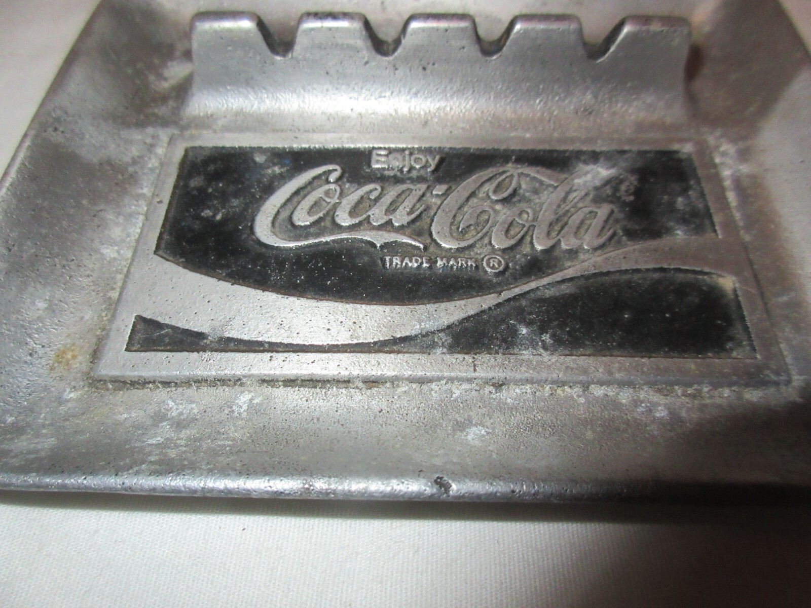 Vintage Cast Enjoy Coca-Cola Gray Metal Ashtray ? 1970s? Coke Cola Soda Rare 4x5