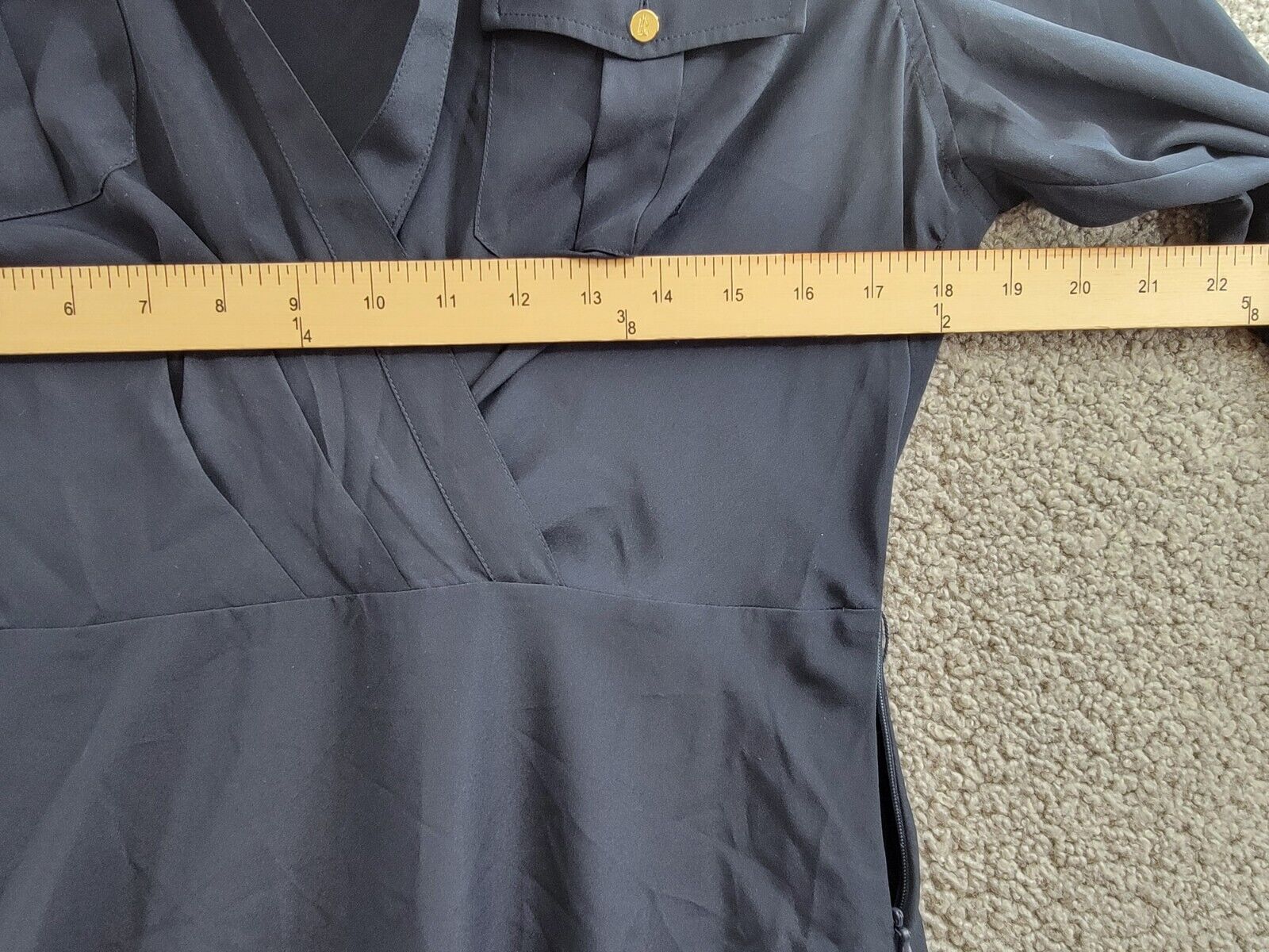 Lauren Ralph Lauren Crepe Shirtdress Women's 10 Navy Collared Side Zip Closure - Picture 6 of 19