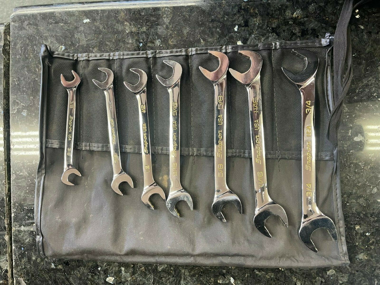 Snap On 7 Pc Sae Fourway Angle Head Openend Wrench Set 3/83/4 Used