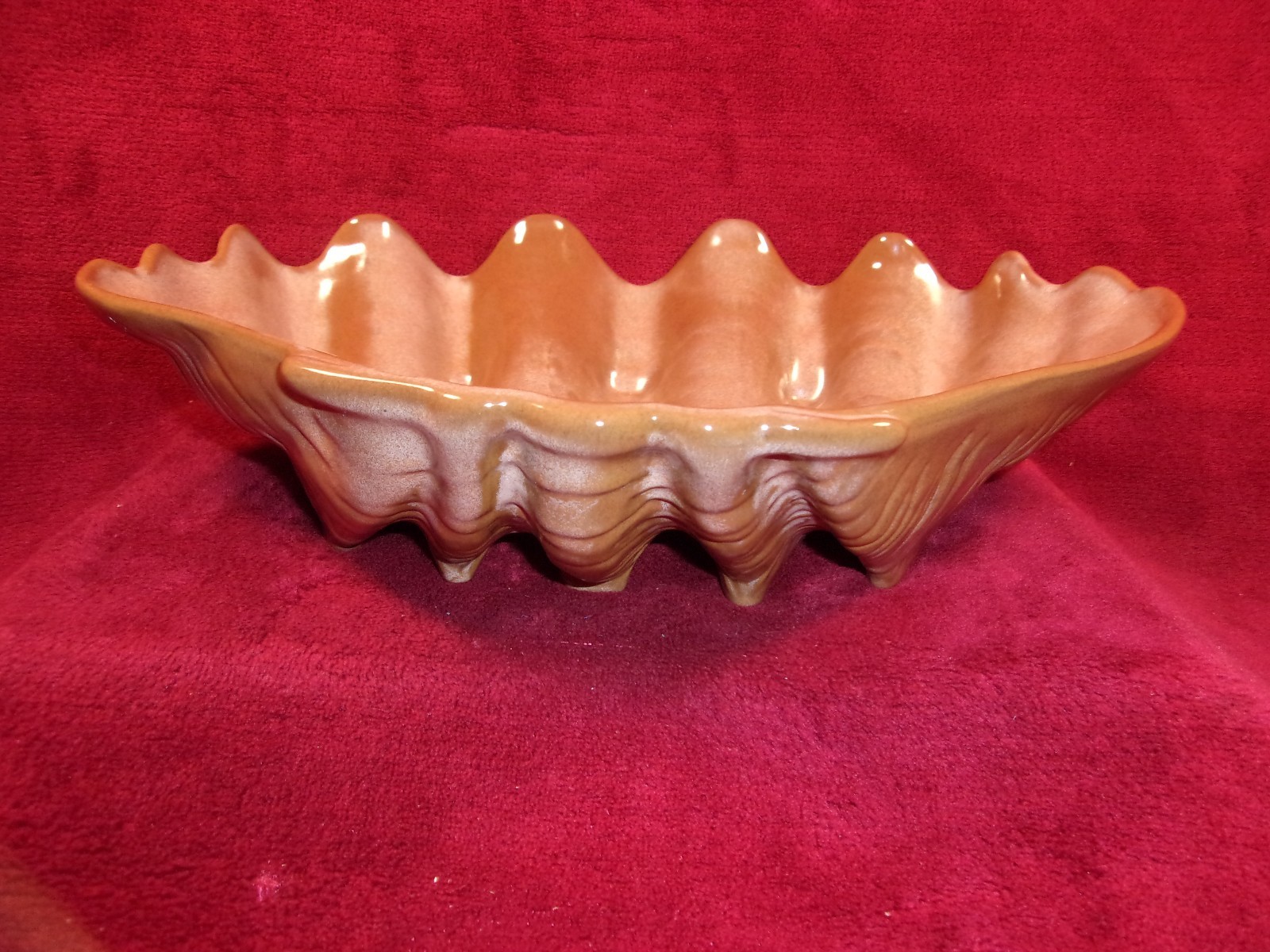 Vintage Frankoma  Pottery #T10 Tiki Shell Bowl In desert Gold Glaze 13