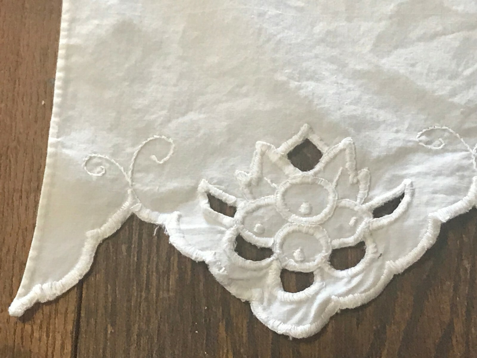 Vintage Bright White Small Cut Work Cotton Table Runner 17.5