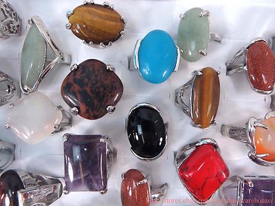  20pcs fashion rings wholesale bulk genuine large agate gemstones