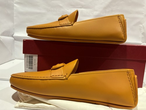 Pre-owned Ferragamo Mens Leather Shoes8d "palinuro" Driving Loafers Gancini In Green