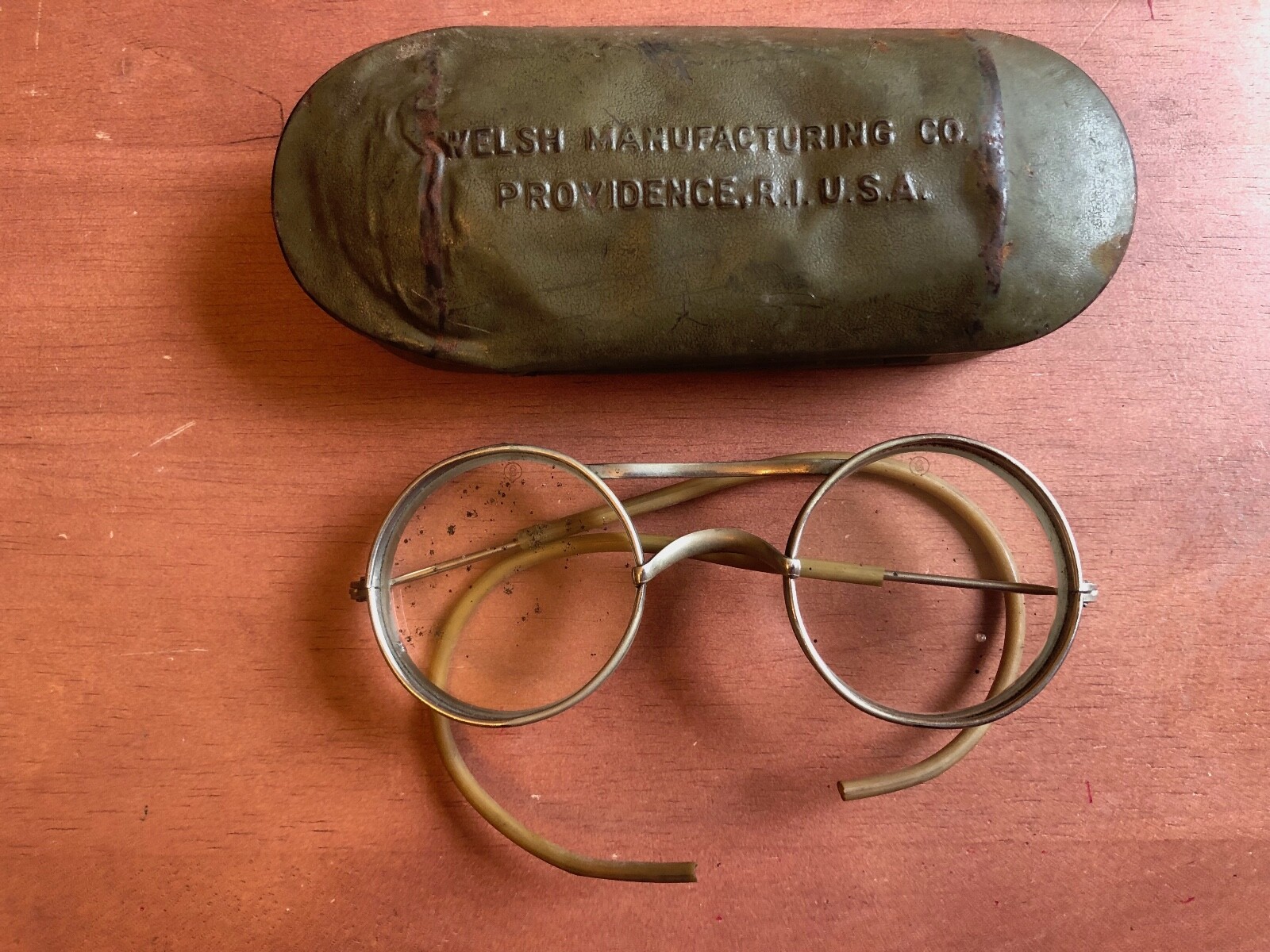 小物 70s ~ 'Welsh' Safety Glasses clear VTG WELSH WM SPECTACLE GOGGLES HORN Rim 1960s SAFETY GLASSES