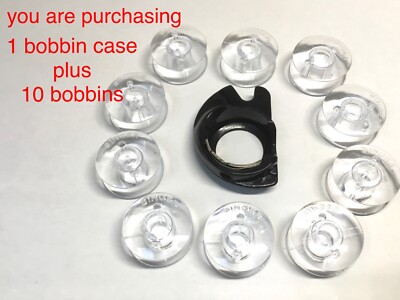 Singer Apollo bobbin case #421325-002  with 10 bobbins, + instructions (bin-14)
