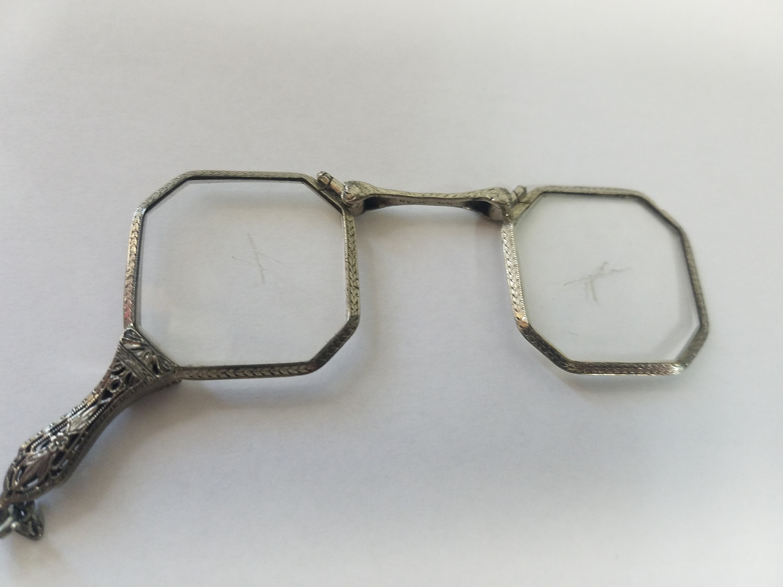 Antique Sterling Silver Ladies Folding Eyeglasses on Chain with beads